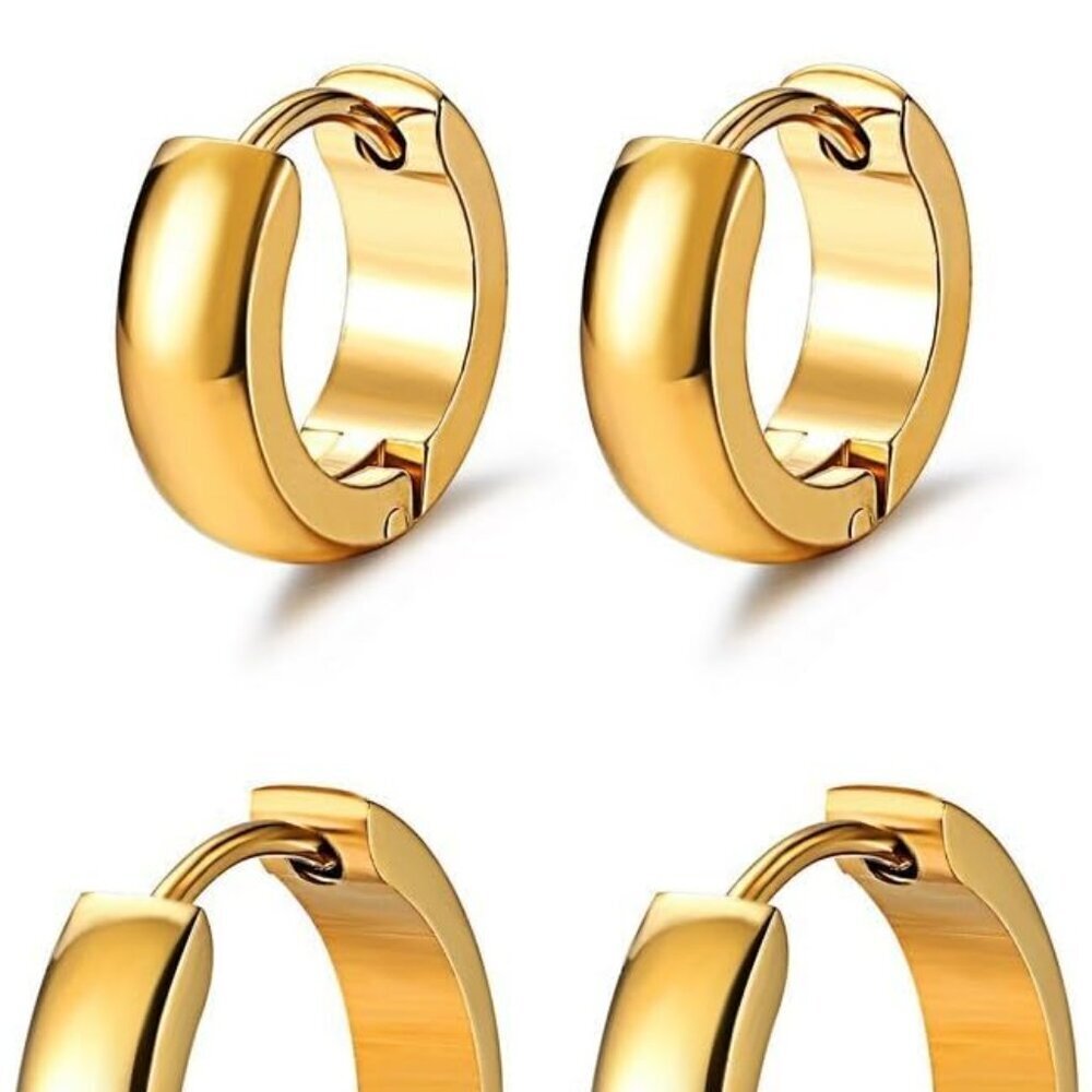 Gold Stainless Steel Hypoallergenic Huggie Hoop Earrings - 4mm, 7mm, 9mm, 15.5mm